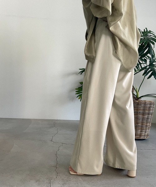 [新品,未使用]タックパンツ ツイルポケット切り替えタックワイドパンツ（スラックス）｜select