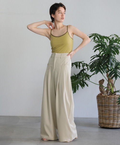 ツイルポケット切り替えタックワイドパンツ（スラックス