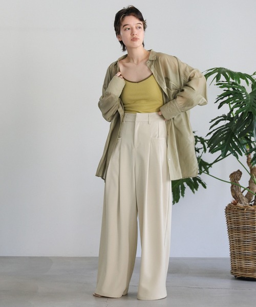 ツイルポケット切り替えタックワイドパンツ（スラックス）｜select