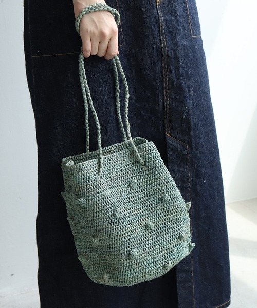 PAR ICI（パーリッシィ）の「【WEB別注】ラフィアかぎ編み ポップコーンドットカゴBAG（かごバッグ・レディース・アイボリー/ピンク/グリーン・FREE）」の14枚目の写真