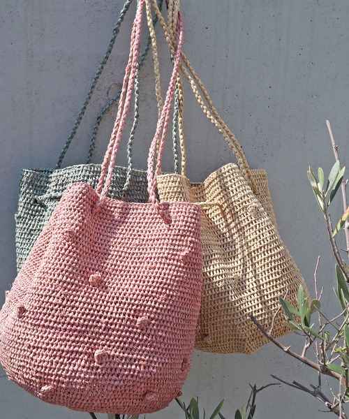 PAR ICI（パーリッシィ）の「【WEB別注】ラフィアかぎ編み ポップコーンドットカゴBAG（かごバッグ・レディース・アイボリー/ピンク/グリーン・FREE）」の4枚目の写真