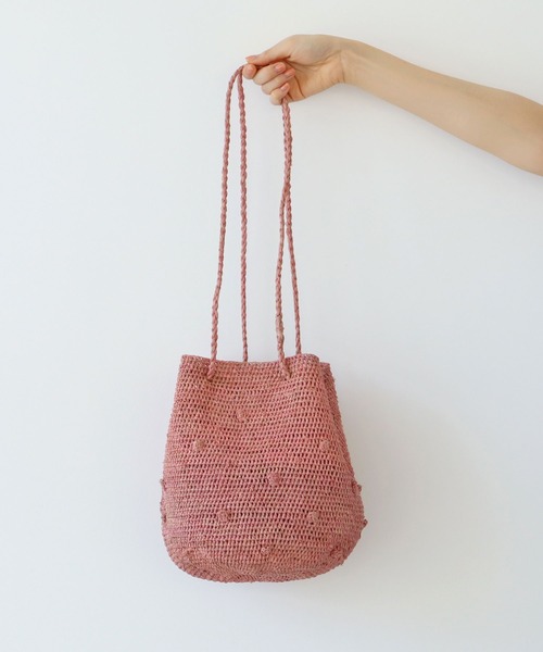 PAR ICI（パーリッシィ）の「【WEB別注】ラフィアかぎ編み ポップコーンドットカゴBAG（かごバッグ・レディース・アイボリー/ピンク/グリーン・FREE）」の5枚目の写真