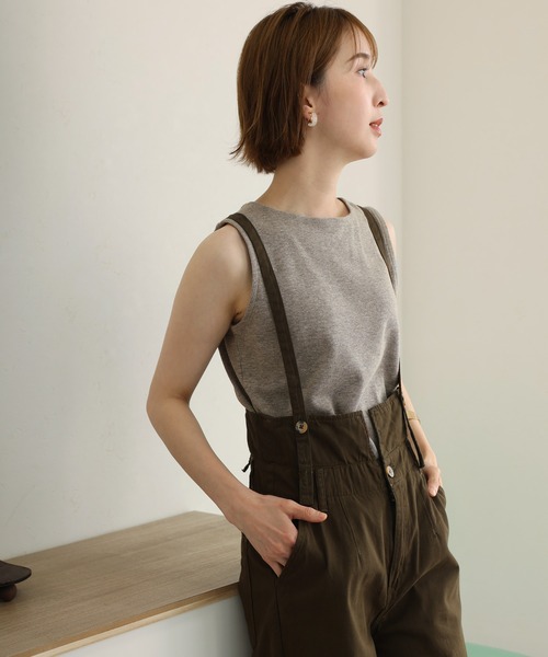 ElegChic(エレグシック)の「ボートネックワッフルタンクトップ(タンクトップ・レディース・ブラック/カーキ/杢グレー/パープル/ネイビー/ホワイト/オレンジ・M/L/XL/3L/4L)」の4枚目の写真
