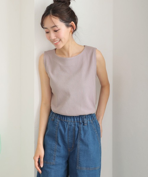 ElegChic(エレグシック)の「ボートネックワッフルタンクトップ(タンクトップ・レディース・ブラック/カーキ/杢グレー/パープル/ネイビー/ホワイト/オレンジ・M/L/XL/3L/4L)」の1枚目の写真