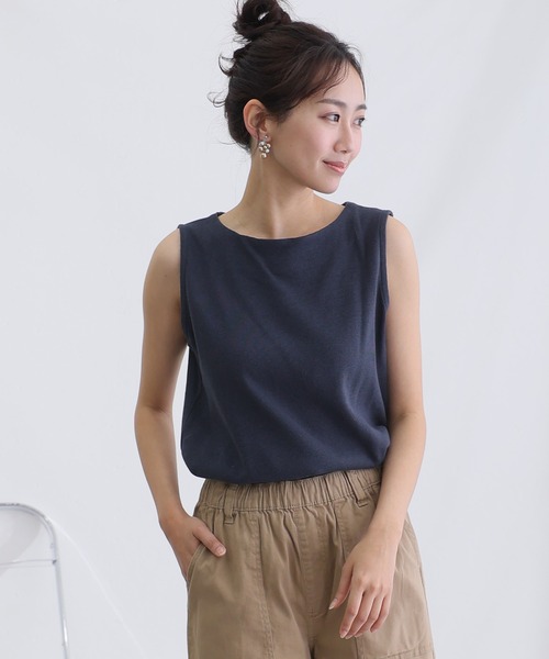 ElegChic(エレグシック)の「ボートネックワッフルタンクトップ(タンクトップ・レディース・ブラック/カーキ/杢グレー/パープル/ネイビー/ホワイト/オレンジ・M/L/XL/3L/4L)」の6枚目の写真