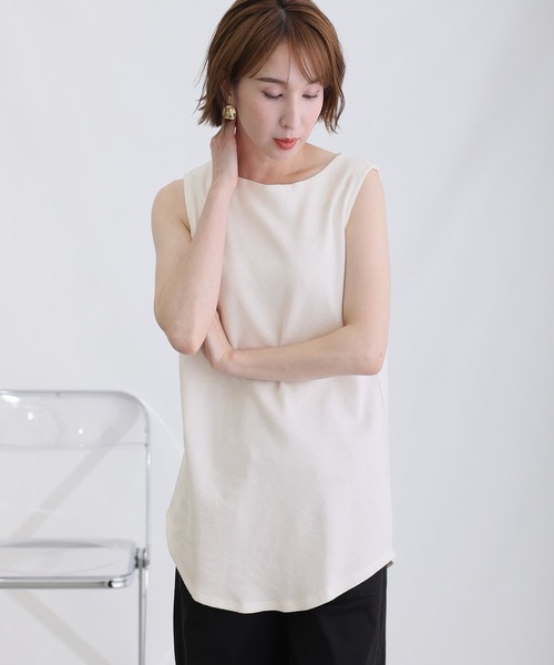 ElegChic(エレグシック)の「ボートネックワッフルタンクトップ(タンクトップ・レディース・ブラック/カーキ/杢グレー/パープル/ネイビー/ホワイト/オレンジ・M/L/XL/3L/4L)」の2枚目の写真