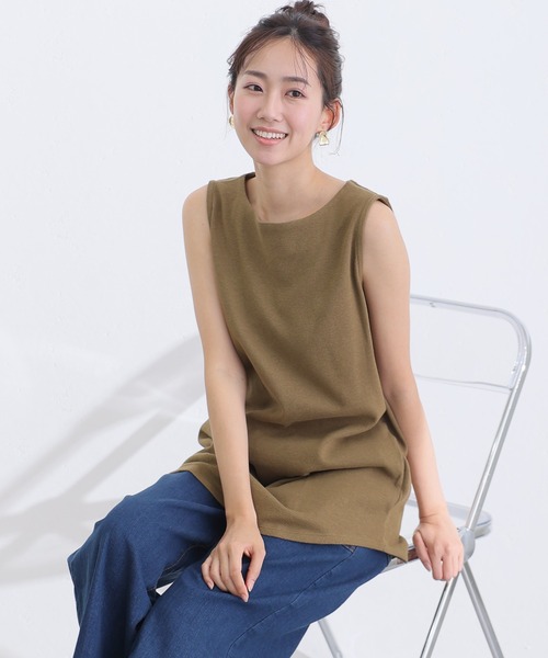 ElegChic(エレグシック)の「ボートネックワッフルタンクトップ(タンクトップ・レディース・ブラック/カーキ/杢グレー/パープル/ネイビー/ホワイト/オレンジ・M/L/XL/3L/4L)」の5枚目の写真