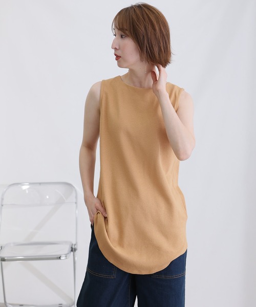 ElegChic(エレグシック)の「ボートネックワッフルタンクトップ(タンクトップ・レディース・ブラック/カーキ/杢グレー/パープル/ネイビー/ホワイト/オレンジ・M/L/XL/3L/4L)」の7枚目の写真