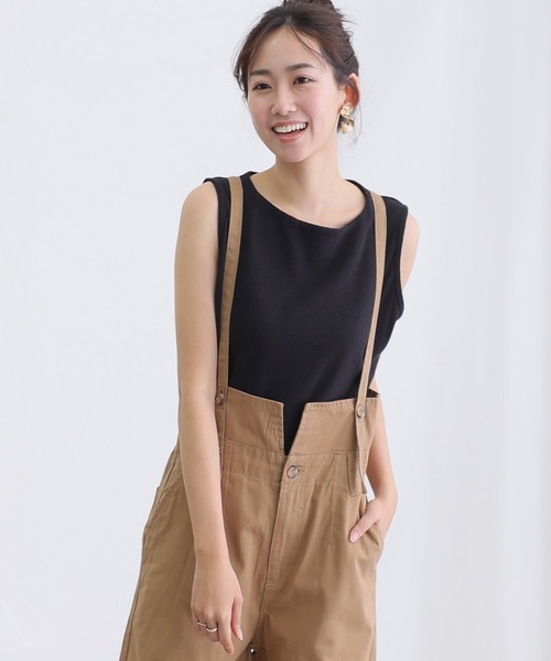 ElegChic(エレグシック)の「ボートネックワッフルタンクトップ(タンクトップ・レディース・ブラック/カーキ/杢グレー/パープル/ネイビー/ホワイト/オレンジ・M/L/XL/3L/4L)」の3枚目の写真