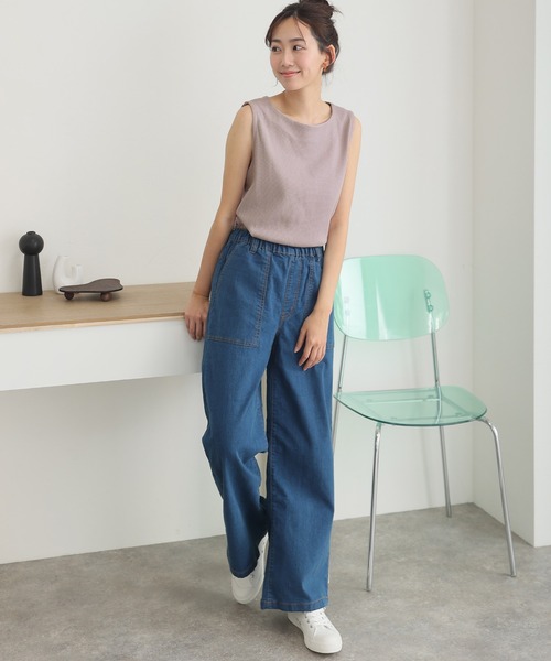 ElegChic(エレグシック)の「ボートネックワッフルタンクトップ(タンクトップ・レディース・ブラック/カーキ/杢グレー/パープル/ネイビー/ホワイト/オレンジ・M/L/XL/3L/4L)」の8枚目の写真