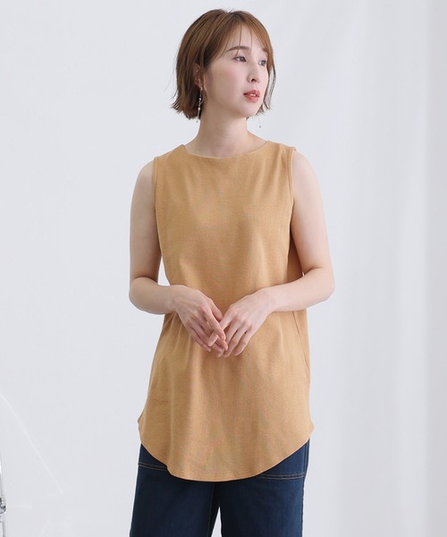 ElegChic(エレグシック)の「ボートネックワッフルタンクトップ(タンクトップ・レディース・ブラック/カーキ/杢グレー/パープル/ネイビー/ホワイト/オレンジ・M/L/XL/3L/4L)」の9枚目の写真