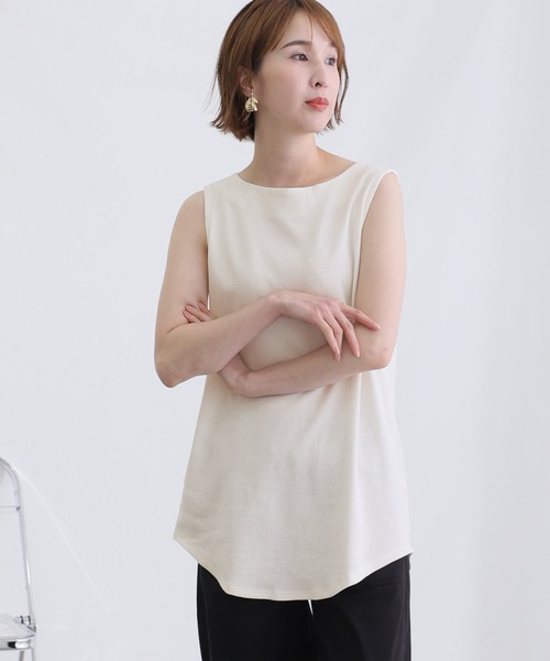 ElegChic(エレグシック)の「ボートネックワッフルタンクトップ(タンクトップ・レディース・ブラック/カーキ/杢グレー/パープル/ネイビー/ホワイト/オレンジ・M/L/XL/3L/4L)」の13枚目の写真