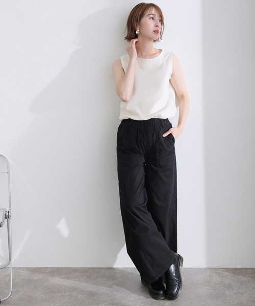 ElegChic(エレグシック)の「ボートネックワッフルタンクトップ(タンクトップ・レディース・ブラック/カーキ/杢グレー/パープル/ネイビー/ホワイト/オレンジ・M/L/XL/3L/4L)」の16枚目の写真