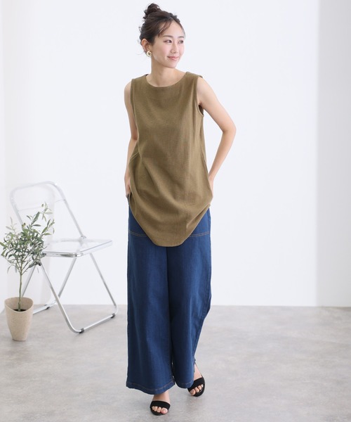 ElegChic(エレグシック)の「ボートネックワッフルタンクトップ(タンクトップ・レディース・ブラック/カーキ/杢グレー/パープル/ネイビー/ホワイト/オレンジ・M/L/XL/3L/4L)」の20枚目の写真