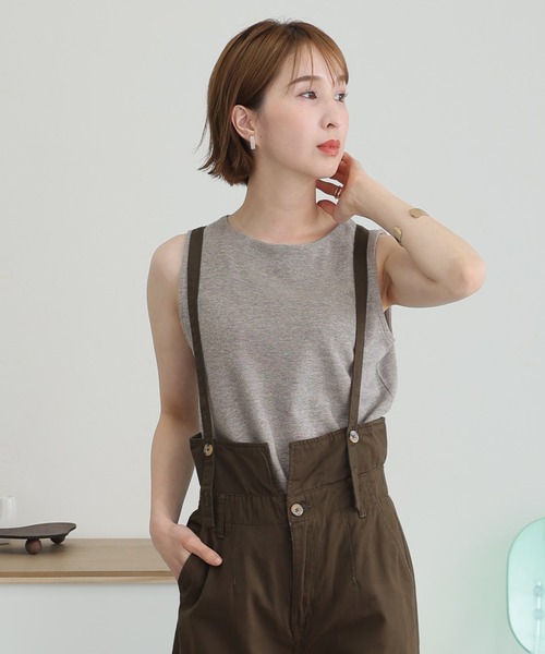 ElegChic(エレグシック)の「ボートネックワッフルタンクトップ(タンクトップ・レディース・ブラック/カーキ/杢グレー/パープル/ネイビー/ホワイト/オレンジ・M/L/XL/3L/4L)」の21枚目の写真