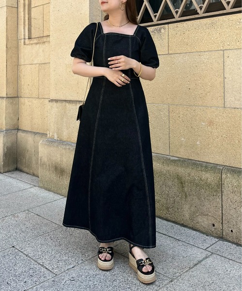 prose verse（プロズヴェール）の「スクエアネックパフスリーブデニムワンピース（ワンピース・レディース・ネイビー/ブルー/ブラック・ﾌﾘ-）」の7枚目の写真