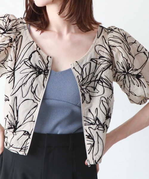 archives（アルシーヴ）の「フロントＺＩＰフロッキータックブラウス（シャツ/ブラウス・レディース・ブラック/ベージュ/オフホワイト・MEDIUM）」の3枚目の写真