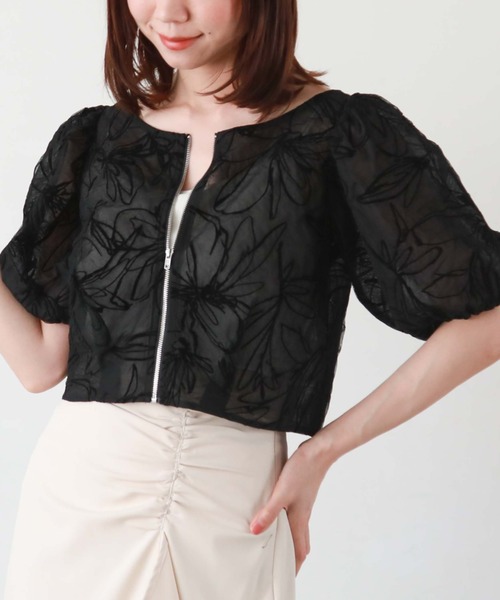 archives（アルシーヴ）の「フロントＺＩＰフロッキータックブラウス（シャツ/ブラウス・レディース・ブラック/ベージュ/オフホワイト・MEDIUM）」の2枚目の写真