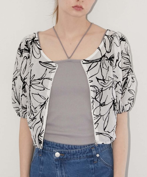 archives（アルシーヴ）の「フロントＺＩＰフロッキータックブラウス（シャツ/ブラウス・レディース・ブラック/ベージュ/オフホワイト・MEDIUM）」の4枚目の写真