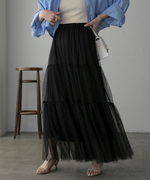 Anss.me（アンスミー）の「【Anss.me】チュールロングティアードスカート（スカート・レディース・アイボリー/ブラック/ライトグレー・FREE）」の2枚目の写真