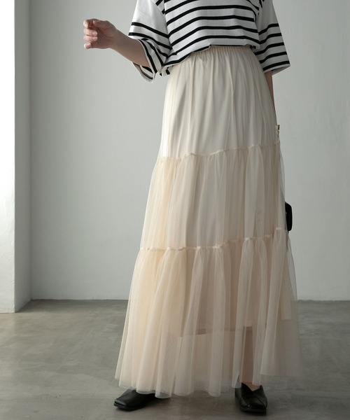 Anss.me（アンスミー）の「【Anss.me】チュールロングティアードスカート（スカート・レディース・アイボリー/ブラック/ライトグレー・FREE）」の5枚目の写真