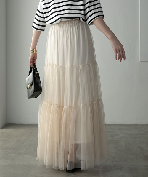 Anss.me（アンスミー）の「【Anss.me】チュールロングティアードスカート（スカート・レディース・アイボリー/ブラック/ライトグレー・FREE）」の14枚目の写真