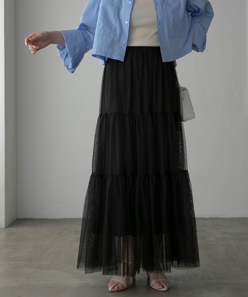 Anss.me（アンスミー）の「【Anss.me】チュールロングティアードスカート（スカート・レディース・アイボリー/ブラック/ライトグレー・FREE）」の9枚目の写真