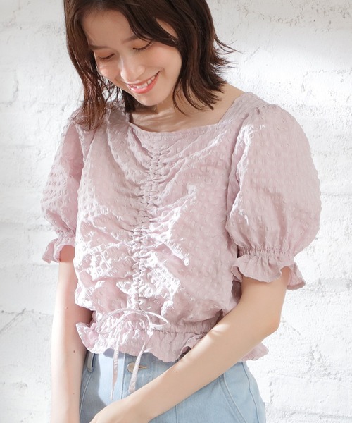 Honeys（ハニーズ）の「ドロストブラウス（シャツ/ブラウス・レディース・ブラック/ホワイト/ピンク・L/M/S）」の3枚目の写真