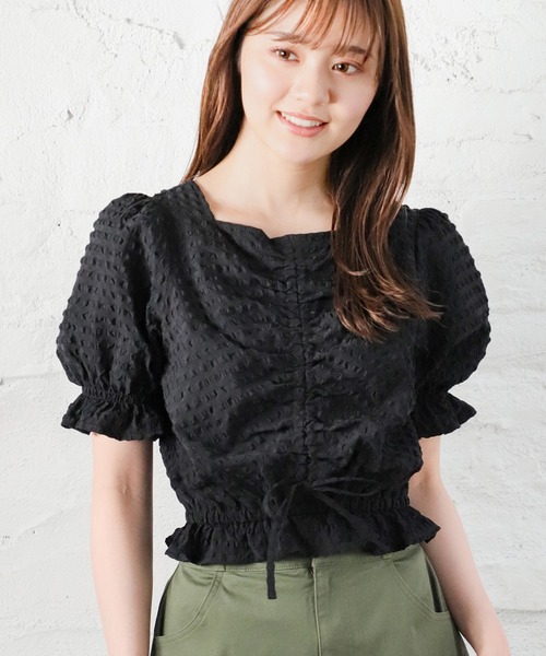 Honeys（ハニーズ）の「ドロストブラウス（シャツ/ブラウス・レディース・ブラック/ホワイト/ピンク・L/M/S）」の2枚目の写真