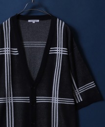 ANPAS | Plaid Pattern Oversized Half Sleeve Knit Cardigan/チェック柄 オーバーサイズ 半袖 ニットカーディガン(カーディガン/ボレロ)