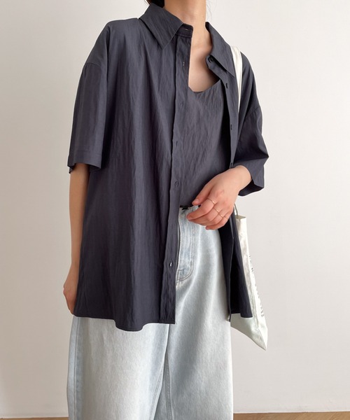 CANAL JEAN（キャナルジーン）の「【セットアップ対応】El mar(エルマール) レーヨンナイロン半袖シャツ（シャツ/ブラウス・レディース・チャコールグレー/ブラック・ONE SIZE）」の10枚目の写真