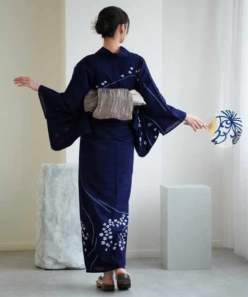 綿紅梅　浴衣　絞り　バラ 綿紅梅浴衣絞りバラ