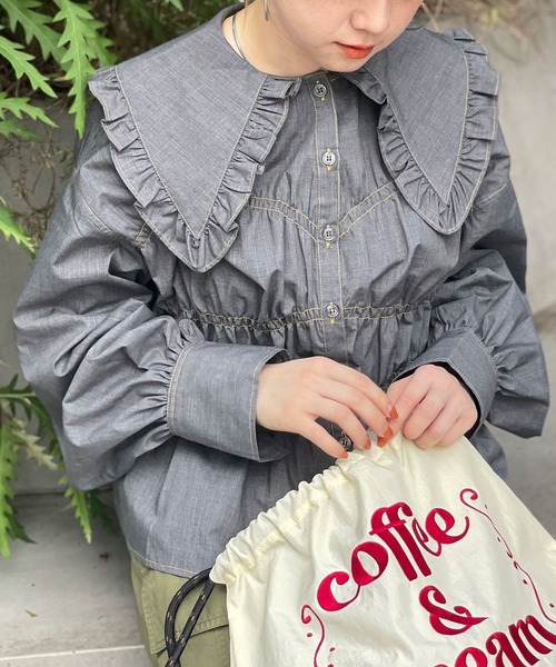 HELLO.SANFRANCISCO(ハローサンフランシスコ)の「【HELLO.SANFRANCISCO/ハローサンフランシスコ】デニム刺繍ビックカラービスチェシャツ(シャツ/ブラウス・レディース・ブルー/ネイビー・FREE)」の12枚目の写真