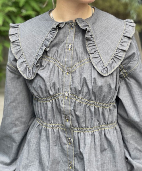HELLO.SANFRANCISCO(ハローサンフランシスコ)の「【HELLO.SANFRANCISCO/ハローサンフランシスコ】デニム刺繍ビックカラービスチェシャツ(シャツ/ブラウス・レディース・ブルー/ネイビー・FREE)」の16枚目の写真
