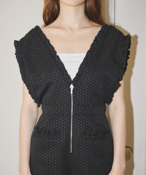 MIRO AMURETTE(ミロアミュレット)の「dot jacquard jumpsuit/ドットオールインワン(つなぎ/オールインワン・レディース・ブラック・SMALL/MEDIUM)」の13枚目の写真