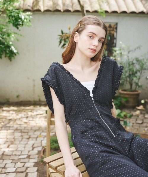 MIRO AMURETTE(ミロアミュレット)の「dot jacquard jumpsuit/ドットオールインワン(つなぎ/オールインワン・レディース・ブラック・SMALL/MEDIUM)」の14枚目の写真