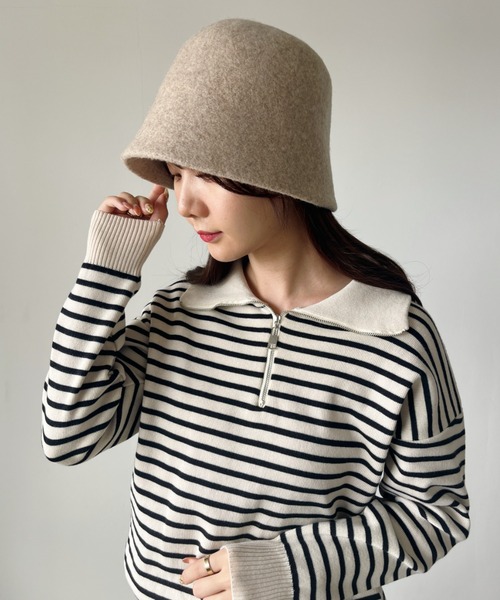 CLEA（クレア）の「ウールフェルト/バスクバケットハット（ハット・レディース・グレイッシュベージュ/ベージュ/ブラウン/ブラック・FREE）」の12枚目の写真