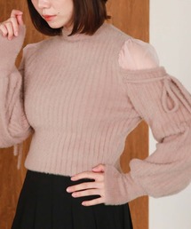 ショルダーシアーリブフェザーニット