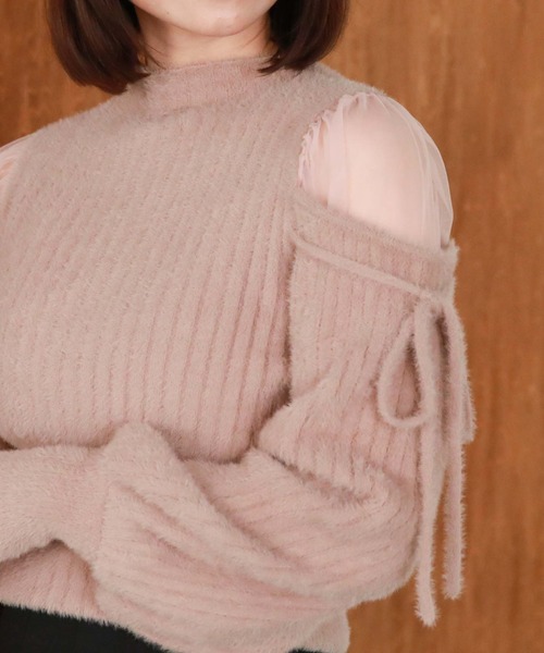 archives（アルシーヴ）の「ショルダーシアーリブフェザーニット（ニット/セーター・レディース・ブラック/ブルーグレー/ピンクベージュ/アイボリー・MEDIUM）」の7枚目の写真