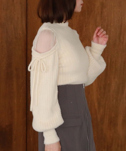 archives（アルシーヴ）の「ショルダーシアーリブフェザーニット（ニット/セーター・レディース・ブラック/ブルーグレー/ピンクベージュ/アイボリー・MEDIUM）」の14枚目の写真