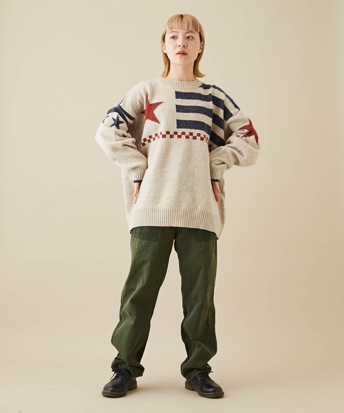 CUBE SUGAR（キューブシュガー）の「アンティークニット星条旗プルオーバー（ニット/セーター・レディース・ネイビー/ナチュラル・M）」の4枚目の写真