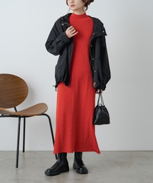 ワッフルニットハイネックワンピース