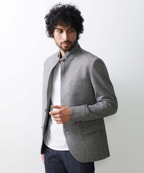 MICHEL KLEIN HOMME (ミッシェルクランオム)の「【2023年モデル】ランダムへリンボン柄コンバーチブルジャケット(テーラードジャケット・メンズ・ダークグレー・LARGE/MEDIUM/X-LARGE)」の2枚目の写真