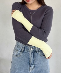 bicolor rib knit tops/バイカラーリブニットクルーネックトップス