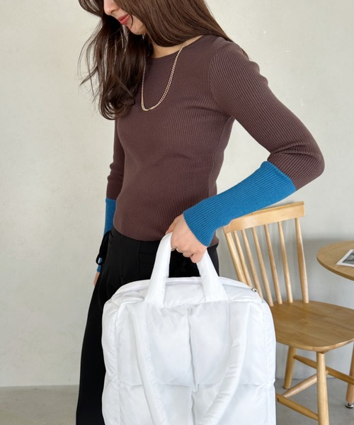 セール】bicolor rib knit tops／バイカラーリブニットクルーネック