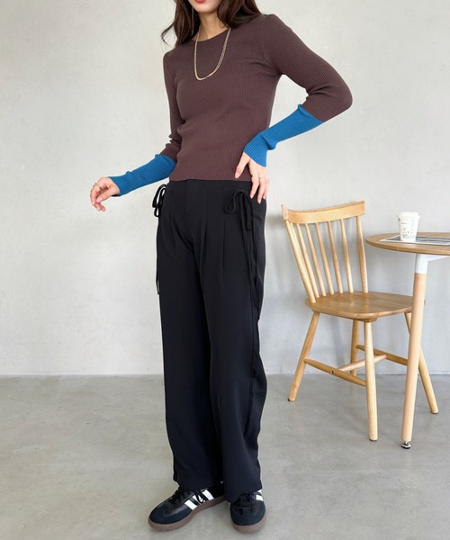 セール】bicolor rib knit tops／バイカラーリブニットクルーネック