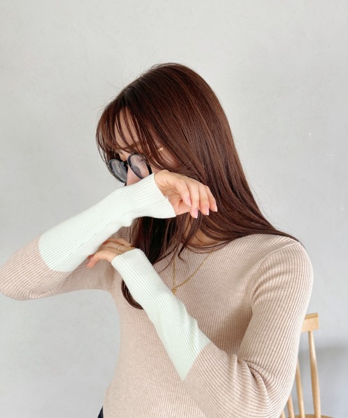 セール】bicolor rib knit tops／バイカラーリブニットクルーネック
