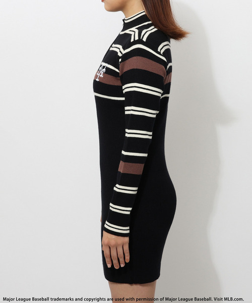 BACK TO THE FIELD（バック トゥー ザ フィールド）の「【MLB】マルチボーダーハーフZIPリブニットワンピース（ワンピース・レディース・グリーン/ネイビー/ブラック・FREE）」の9枚目の写真