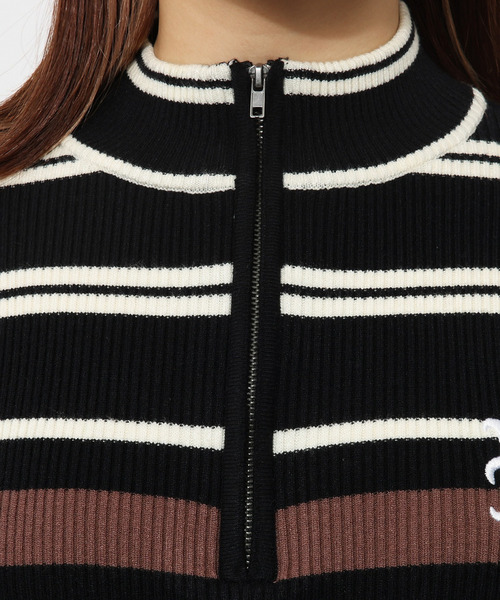 BACK TO THE FIELD（バック トゥー ザ フィールド）の「【MLB】マルチボーダーハーフZIPリブニットワンピース（ワンピース・レディース・グリーン/ネイビー/ブラック・FREE）」の11枚目の写真