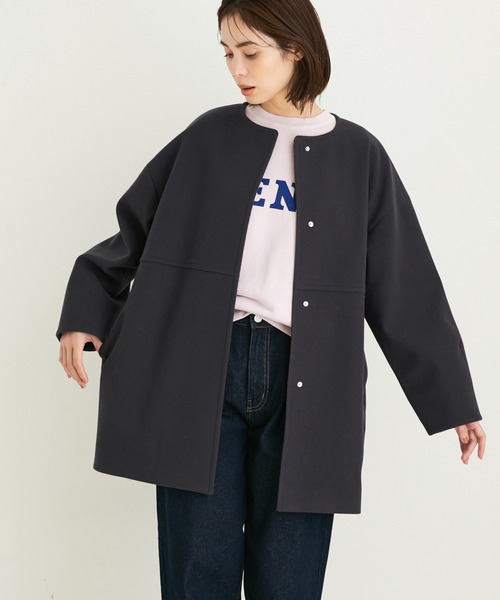 le cercle ADAM ET ROPE'(ルセルクルアダムエロペ)の「ジャージメルトンミドル丈コート(その他アウター・レディース・ブラウン系その他3/ラベンダー/チャコールグレー/キナリ・FREE)」の3枚目の写真